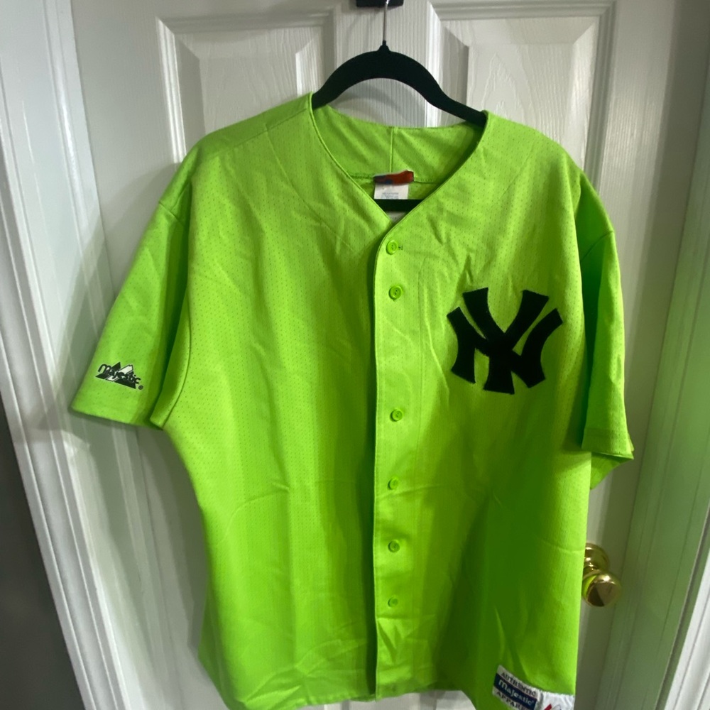 Majestic Neon Green Team Button-Up Jersey